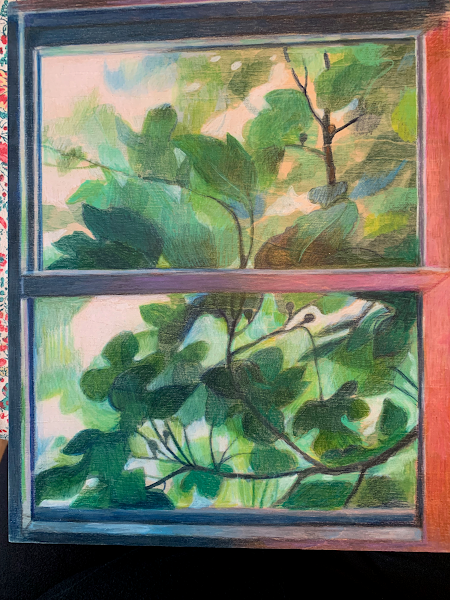 Fig Window, mixed media on panel, 9" x 12", private collection.